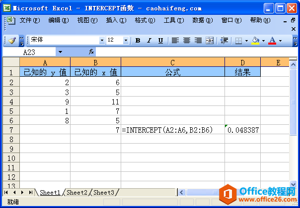 ExcelʹINTERCEPT(sh)