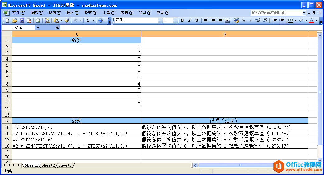 Excel中使用ZTEST函數(shù)